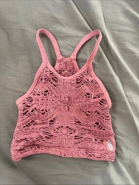 Free People Movement Happiness Runs- Dusty Rose Pink Crochet Halter Bralette Top